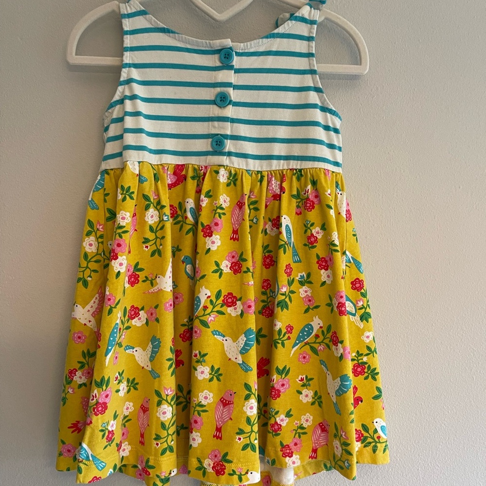 Mini Boden Striped Blue and Floral Yellow Dress 2-3T - Picture 2 of 6